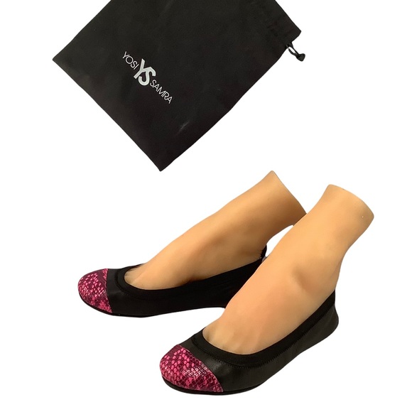 NWT Yosi Samra Samantha Pink Reptile Leather Ballerina Flats 5 - Picture 1 of 8
